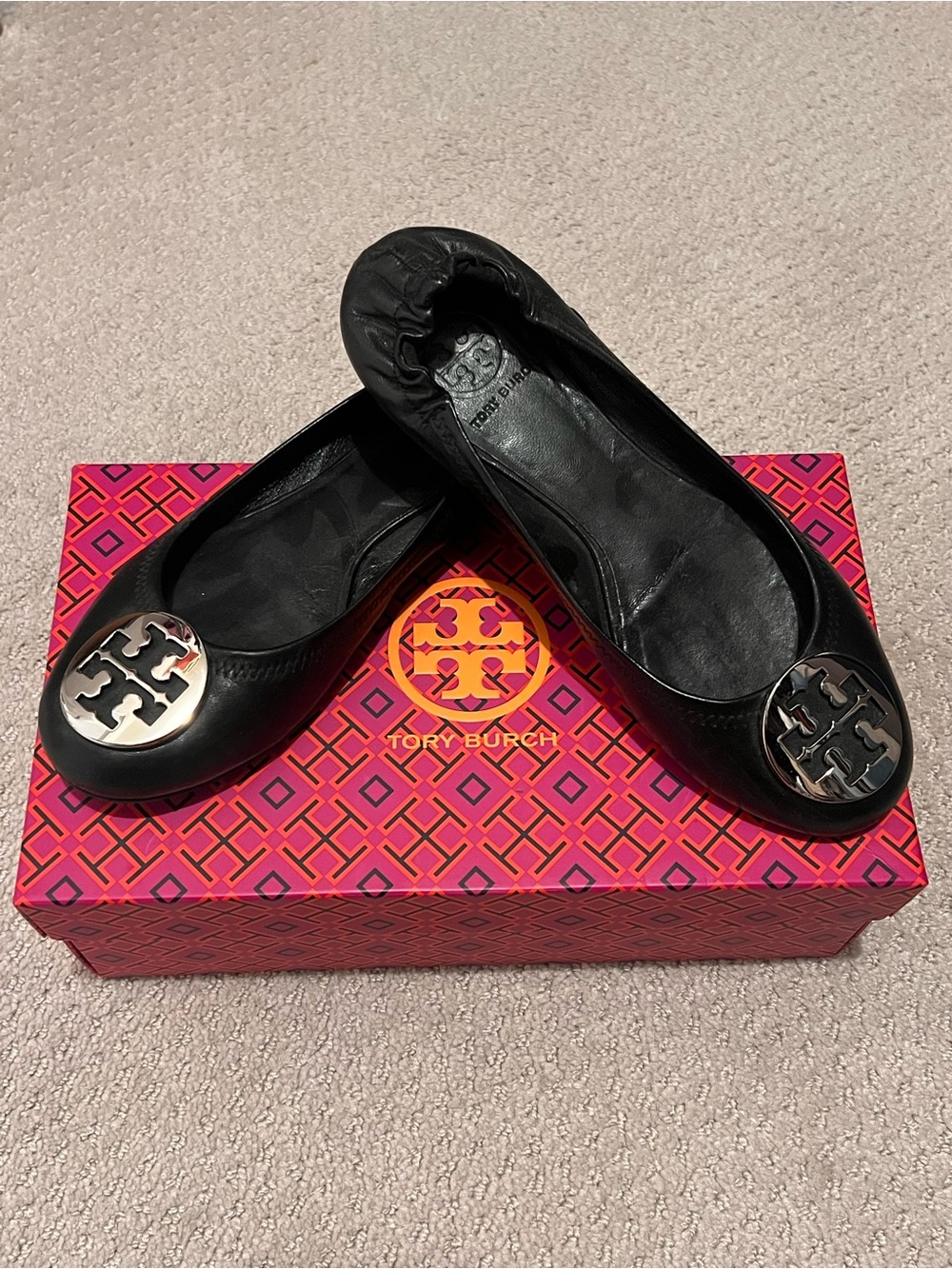Tory Burch Black Leather Reva Flats